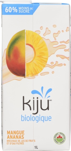 Kiju Biologique 60% Moins de Sucre Breuvage de Jus de Fruits et d'Eau Filtrée Mangue Ananas 1 L
