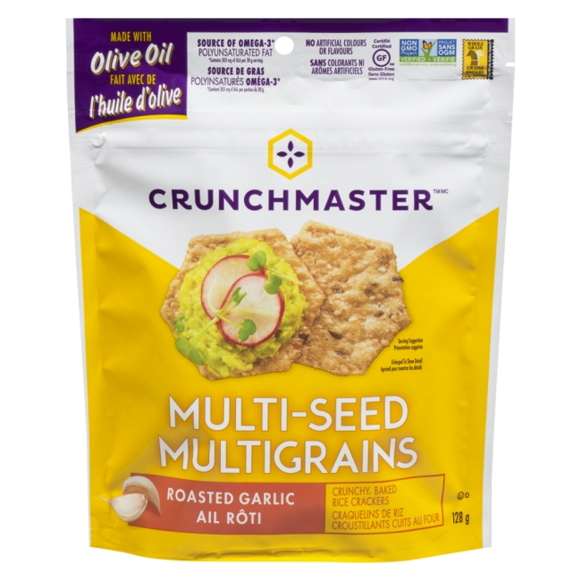 Crunchmaster Roasted Garlic Multi-seed Rice Crackers, 128 G -- 12 Per Case