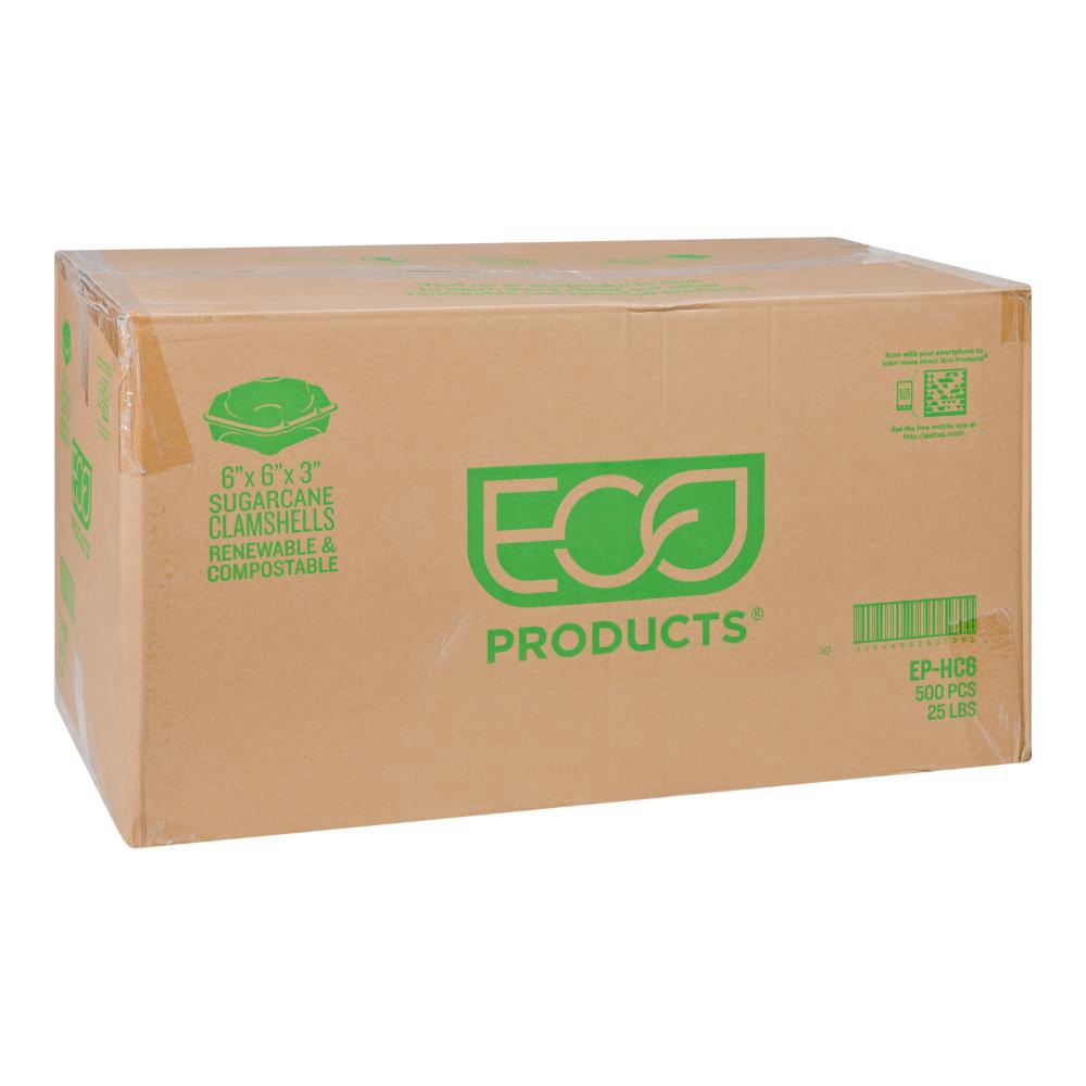 6 x 6 x 3 in Renewable and Compostable Sugarcane Clamshell Container