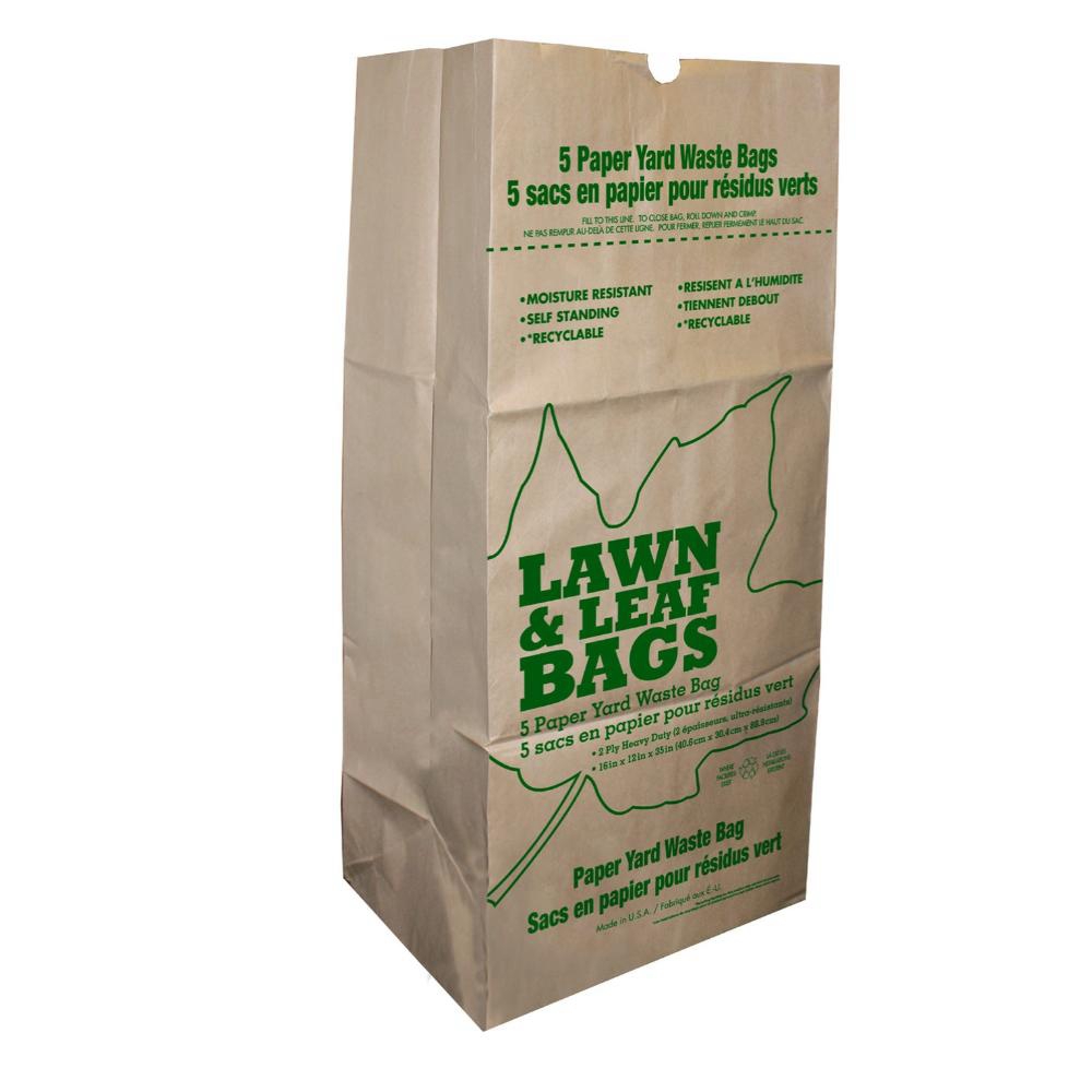 16 x 12 x 35 in Paper Kraft Tri-Fold Bilingual Lawn and Leaf Bag
