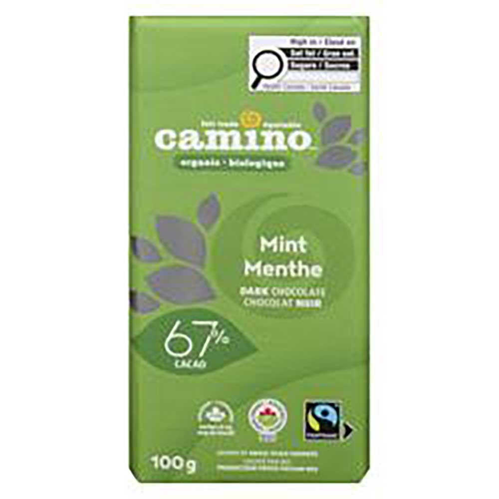 Organic 67 Percent Cacao Mint Dark Chocolate Bar