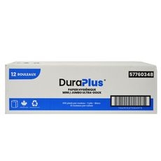 DuraPlus® Mini Jumbo Bathroom Tissue, 2-Ply, White, 650', 12 Rolls/Case, Made in Canada