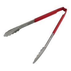 4781240 Stainless Steel Antimicrobial One Piece Scalloped Tong with Red Kool Touch Handle, 12 inch Length