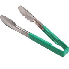 4780970 Stainless Steel Antimicrobial One Piece Scalloped Tong with Green Kool-Touch Handle, 9.5 inch Length