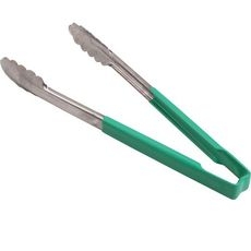 4781270 Stainless Steel Antimicrobial One Piece Scalloped Tong with Green Kool-Touch Handle, 12 inch Length