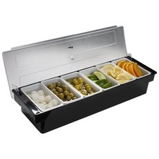 Black 6 Compartment Condiment Holder, 20 x 5 x 6.5 inch
