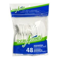 White Polypropylene Assorted Cutlery, 48 count