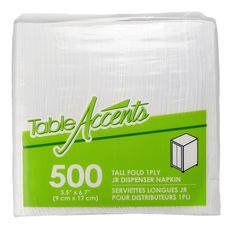 White 1 Ply Tall Fold Junior Dispenser Napkin, 500 count