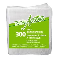 White 1 Ply 8 Fold Dinner Napkin, 300 count