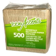 Kraft 1 Ply 4 Fold Interfold Recycled Paper Napkin, 500 count