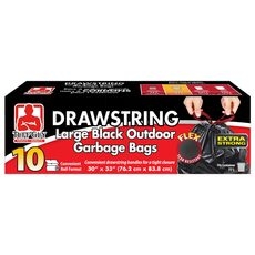 Black Tear Resistant Drawstring Large Outdoor Garbage Bag, 10 count