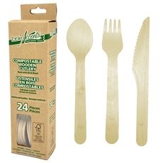 Assorted Birch Wood Reinforced Handle Cutlery, 24 count