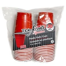 Signature Easy Grip 9 Ounce Red with White Interior Plastic Cup, 30 count