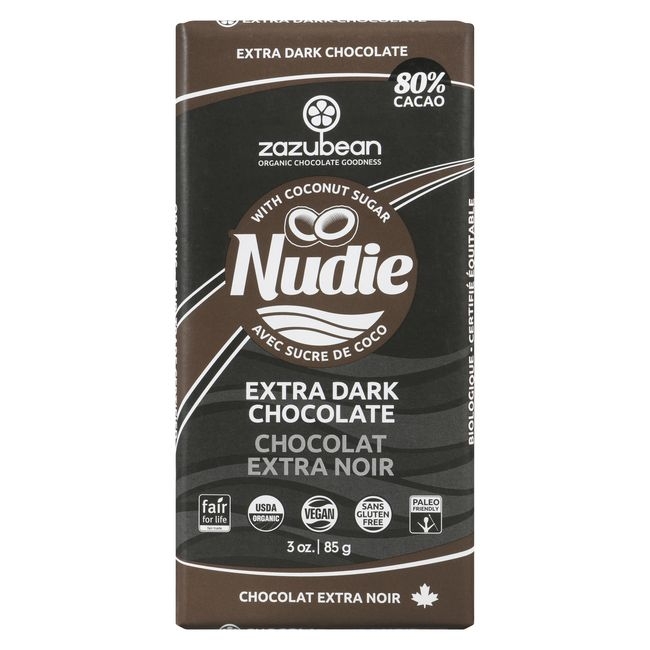 Nudie 80 Percent Cacao Extra Dark Chocolate Bar