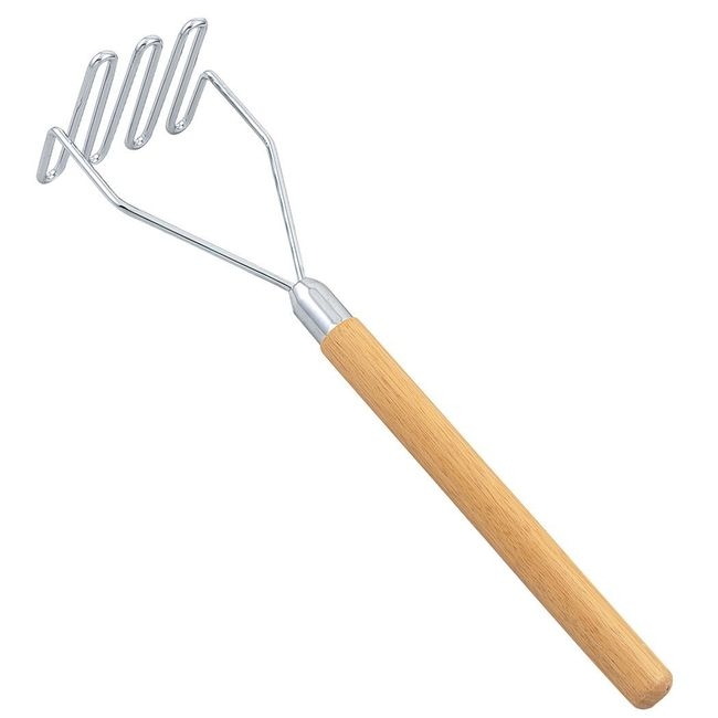 Nickel-Plated Square-Face Potato Masher with Wooden Handle