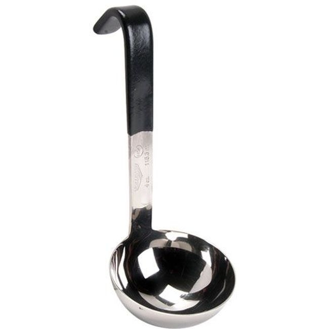 4970420 Heavy Duty Stainless Steel Antimicrobial One Piece Ladle with Black Short Kool-touch Handle, 4 oz Capacity