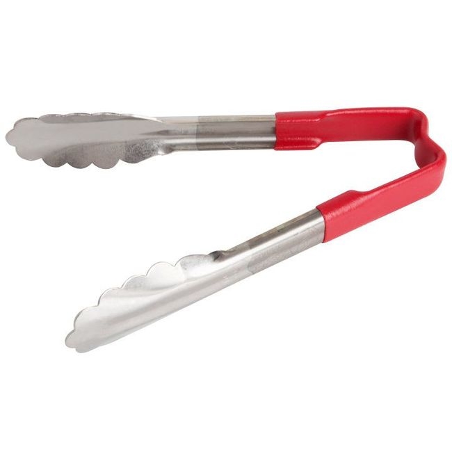 4780640 Stainless Steel One-piece Scalloped Tong with Red Kool-touch Handle, 6 in Length
