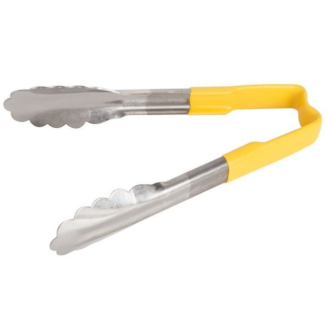 4780650 Stainless Steel Antimicrobial One Piece Scalloped Tong with Yellow Kool-touch Handle, 6 in Length