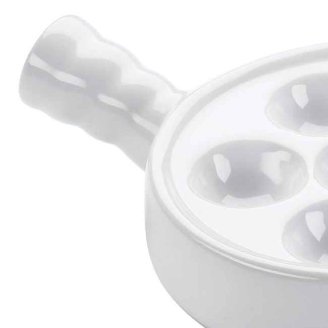 Stoneware White 6-Hole Escargot Plate with Handle