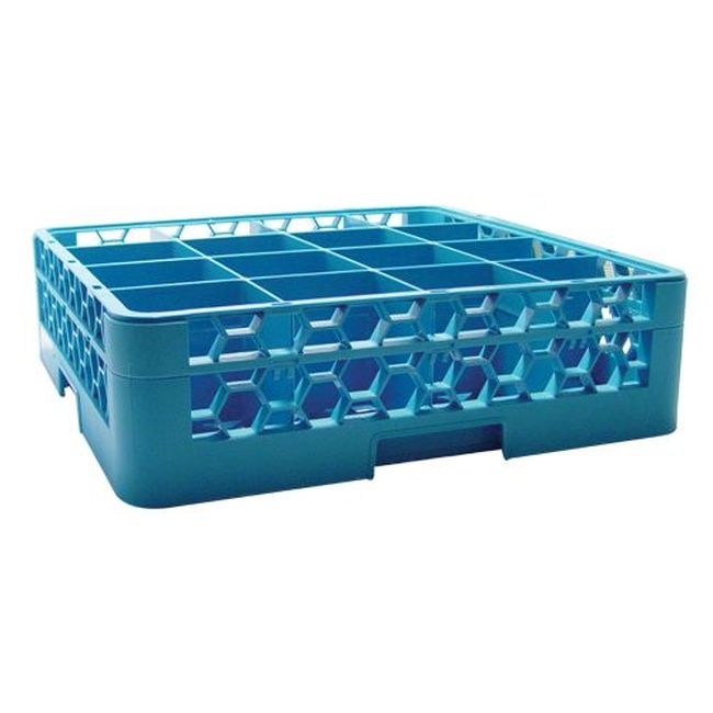 RG16-114 Opticlean Polypropylene Blue 16 Compartment Glass Rack with 1 Extender, 19.88 X 19.88 X 5.5 in
