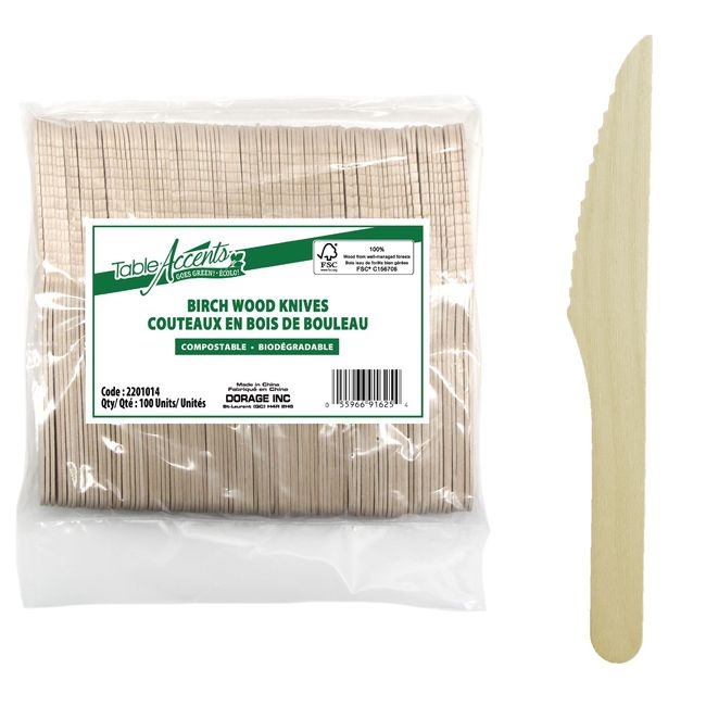 Individually Wrapped Birch Wood Knives