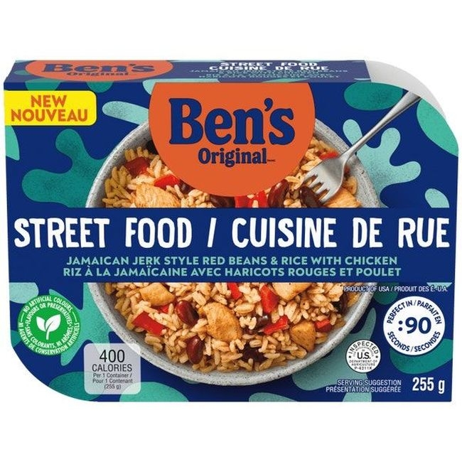 Street Food Jamaican Jerk Style Beans and Rice with Chicken