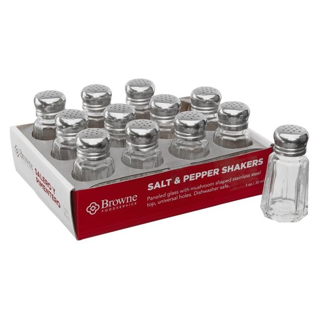 1 oz Paneled Glass Salt and Pepper Shaker with Stainless Steel Top
