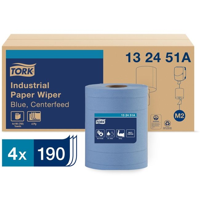 Blue M2 Centerfeed 4 Ply Paper Wiper, 10 inch x 249.4 feet
