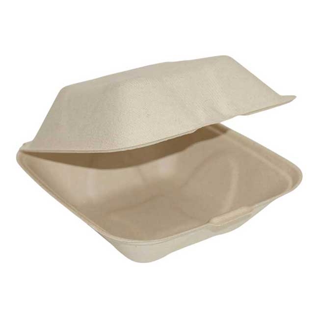 No PFAS Added Sugarcane Blended Compostable Hinged-Lid Container