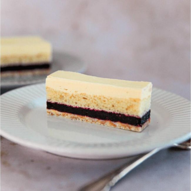 Crispy Haskap and Mascarpone Strip Slab Cake