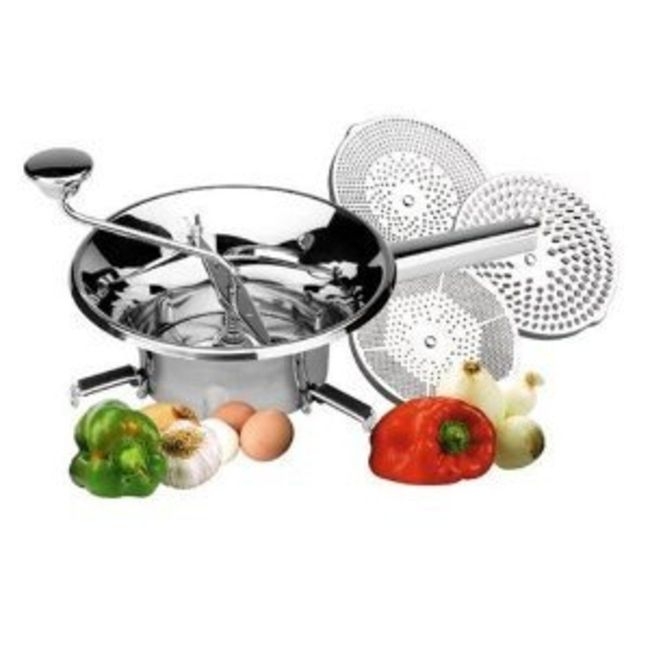 9.4 in Stainless Steel Domestic Food Mill with 3 Grids