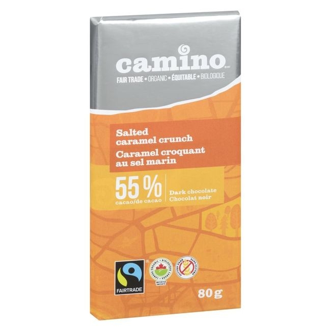 Organic 55 Percent Cacao Salted Caramel Crunch Chocolate Bar