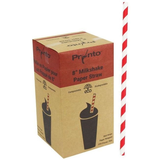 Red Stripe Milkshape Wrapped Paper Straw