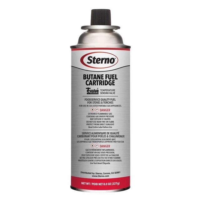 8 oz Butane Fuel Cartidge with Temperature Safety Valve and Rim Vent Release