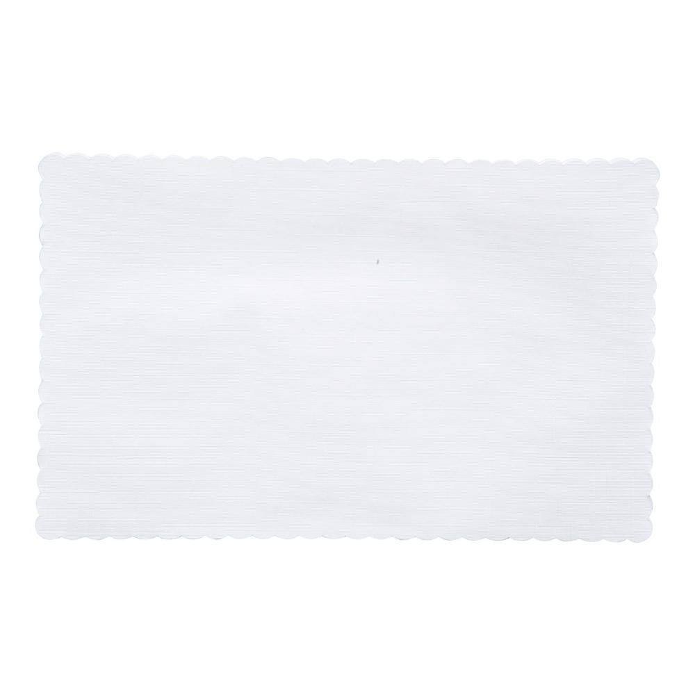 9.5 x 14.5 inch Heavy Bond Linen White Scalloped Edge Placemat