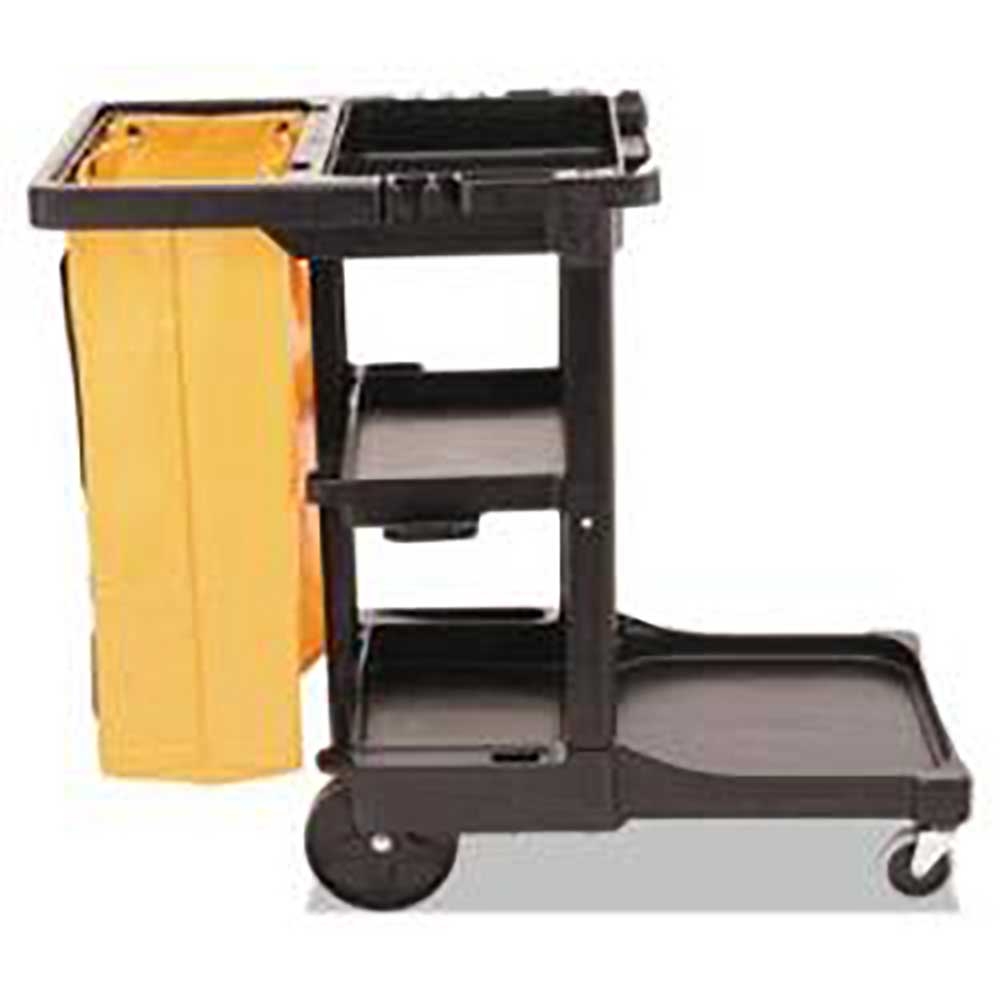 Black Janitorial Cleaning Cart with Yellow Vinyl Bag