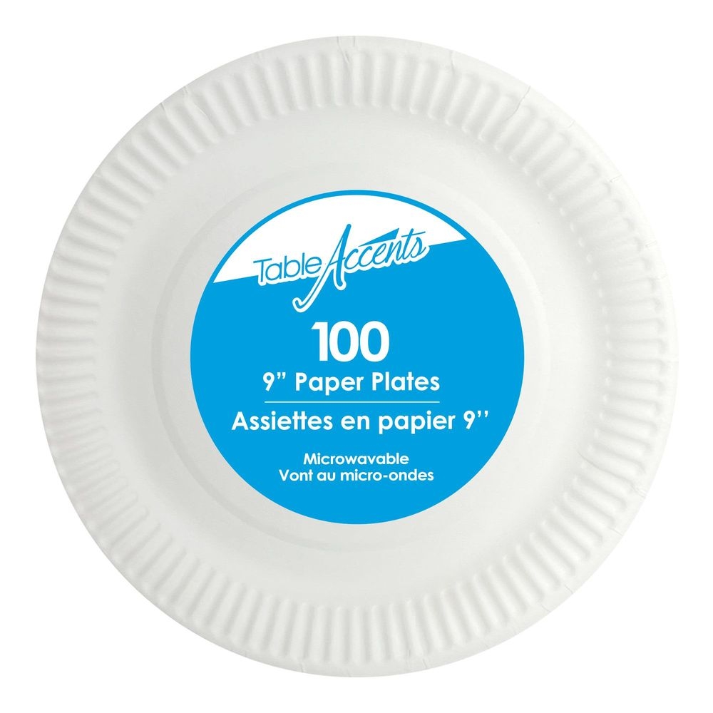 9 in White Uncoated Paper Plate