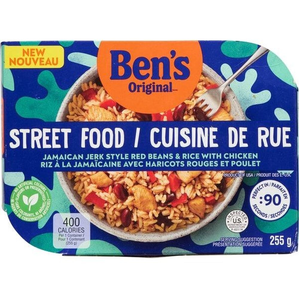 Street Food Jamaican Jerk Style Beans and Rice with Chicken