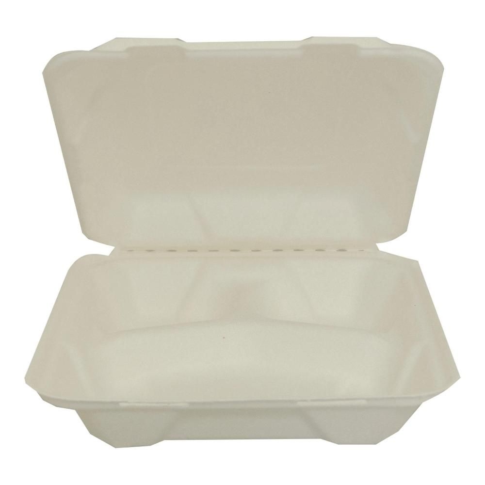 9 x 9 in Bagasse Large 3 Compartment Container