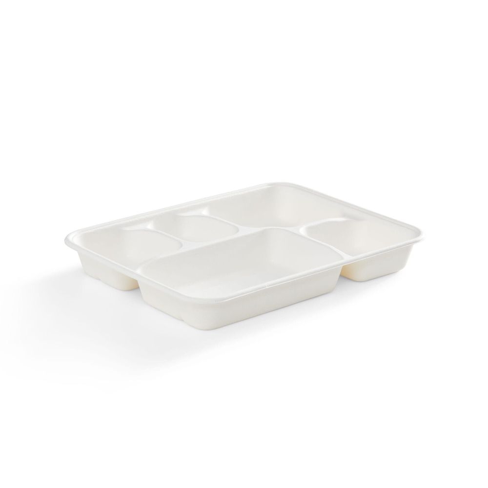 Compostable Bagasse Rectangular Fibre 5 Compartment Tray
