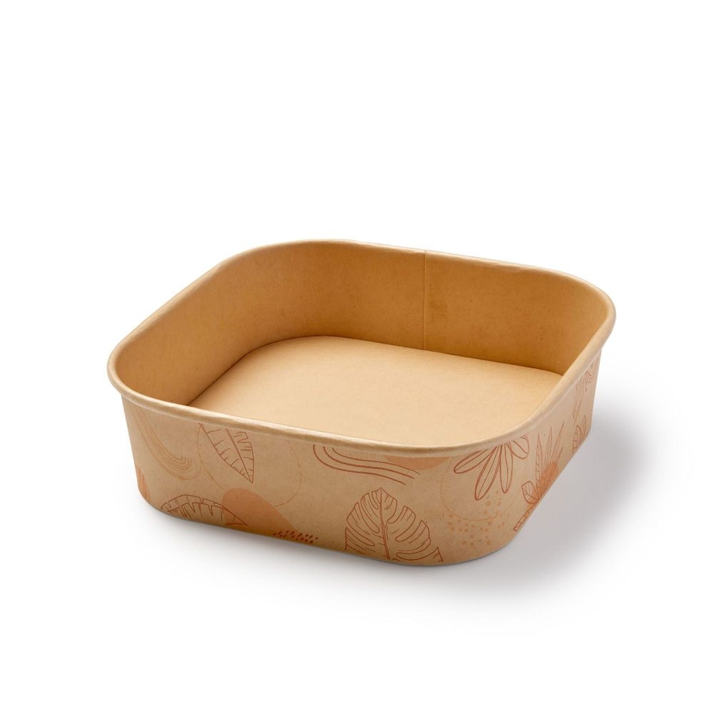 32 oz Forest Collection Compostable PLA-Lined Square Bamboo Bowl
