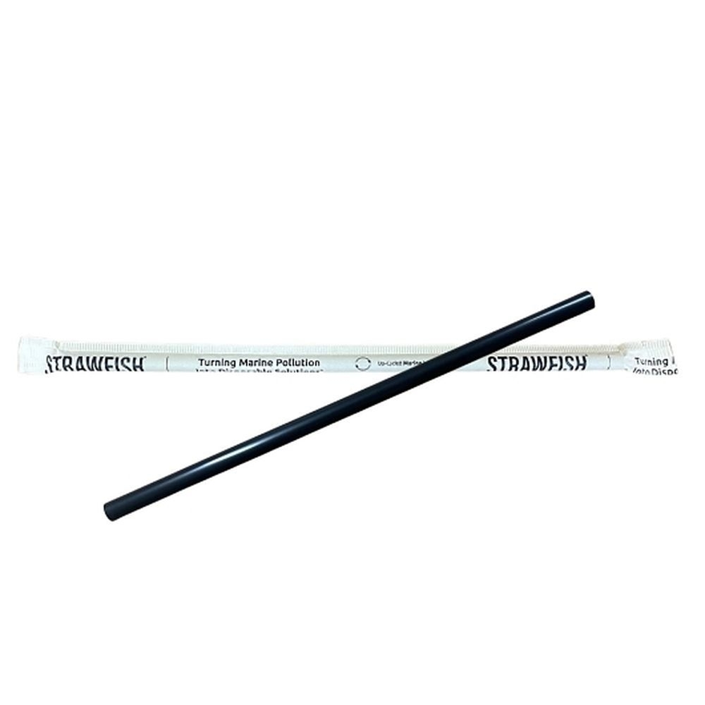 10.25 in x 8 mm Black Biodegradable Wrapped Giant Straw
