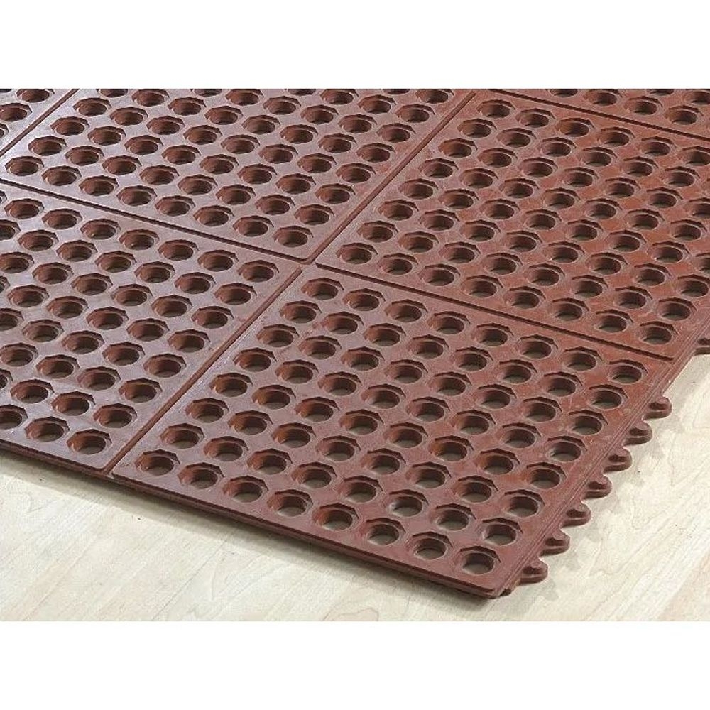 Happy Mat Terracotta Rubber Interlocking Grease Resistant Anti Fatigue Mat, 3 X 3 Feet
