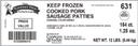 Odoms Tennessee Pride Fully Cooked Trimmed No Msg Formed Sausage Patty, 12 Pound.