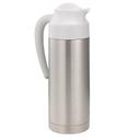 Service Ideas SteelVac Brushed Stainless and White Vacuum Insulated Creamer Carafe with Steel Base, 1 Liter