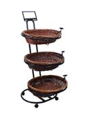 3-Tier Large Floor Display with 3 Oval Willow Baskets and 3 Sign Clips
