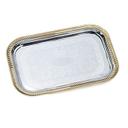 47266 Odyssey Chrome Plated Rectangular Serving Tray with Gold Trim, 19 1/2 X 14 in