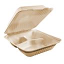 Bagasse Compostable 3-Compartment Clamshell Container
