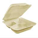 8 x 8 x 3 in Bagasse 3 Compartment Resealable Container