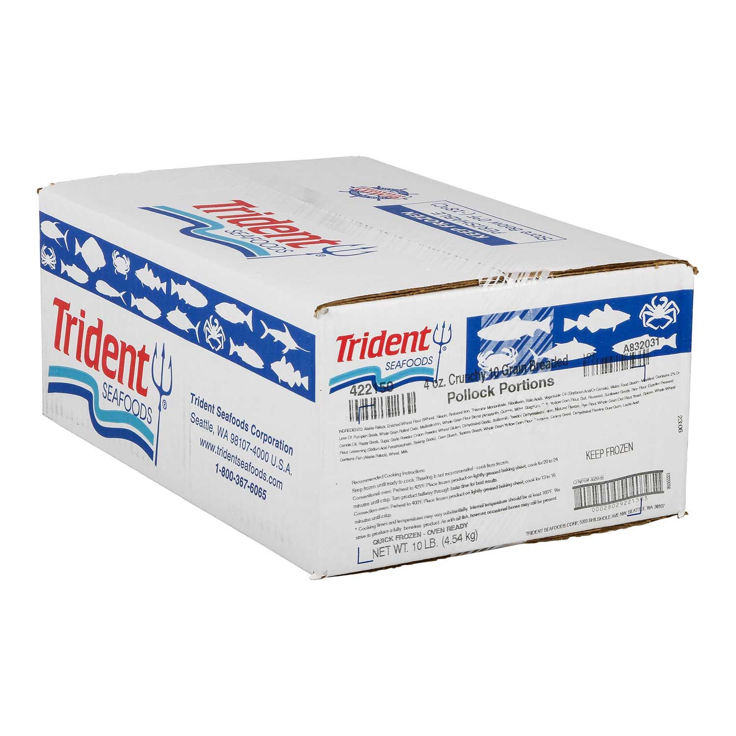 Trident Seafoods 10 Grain Crunchy Breaded Wild Alaska Pollock, 4 Ounce Pieces, 10 Pound